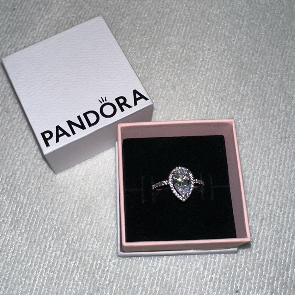 Pandora Silver Ring with Pear-Shaped Stone